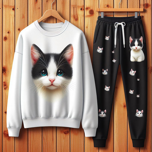 USX Sweatshirt and Jogger Pants Printed Set - GRUUXWS3 - White Black