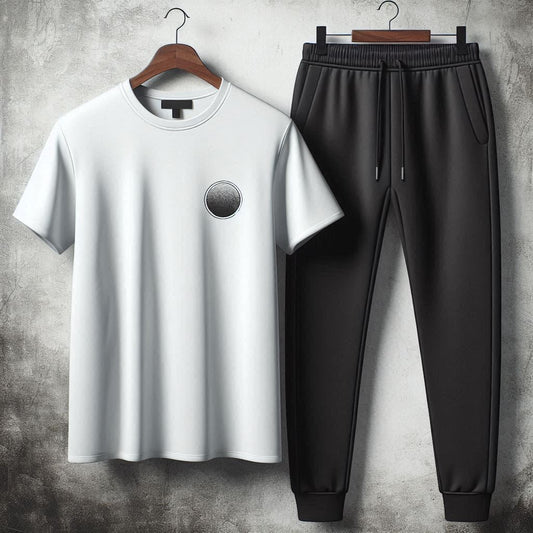 Mens Pants + T-Shirt Printed Set by Tee Tall - TTMPTZS42 - White Black