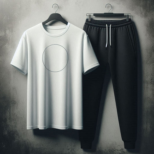 Mens Pants + T-Shirt Printed Set by Tee Tall - TTMPTZS41 - White Black