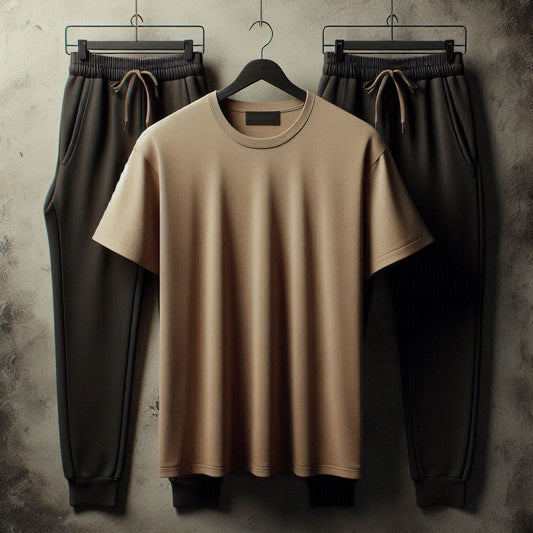 Mens Summer Pants + T-Shirt Set - TTMLTJP1 - Light Brown Black