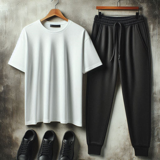 Mens Summer Pants + T-Shirt Set - TTMLTJP1 - White Black