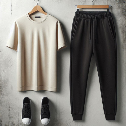 Mens Summer Pants + T-Shirt Set - TTMLTJP1 - Cream Black