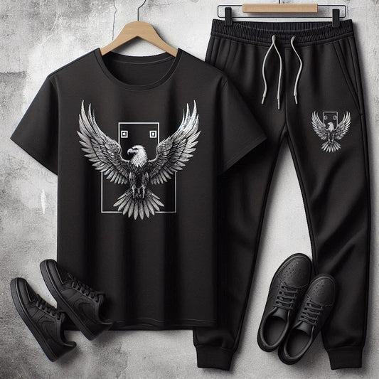 Mens Pants + T-Shirt Printed Set by Tee Tall - TTMPTZS61 - Black Black