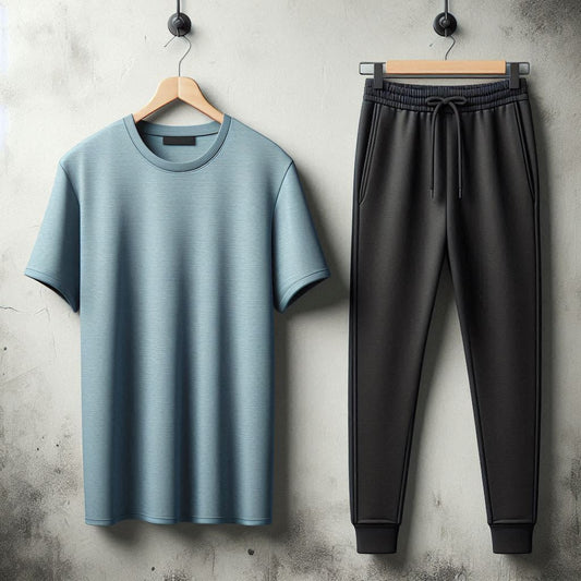 Mens Summer Pants + T-Shirt Set - TTMLTJP1 - Light Blue Black