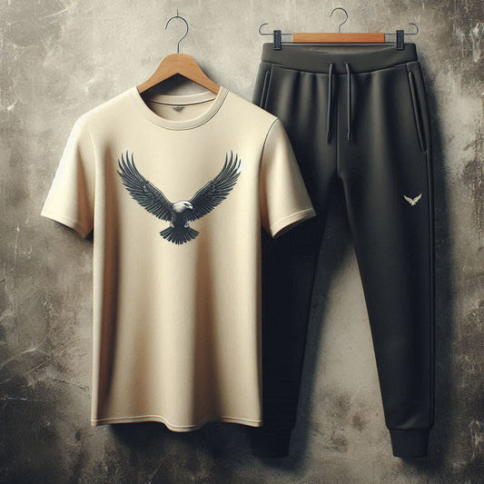 Mens Pants + T-Shirt Printed Set by Tee Tall - TTMPTZS40 - Cream Black