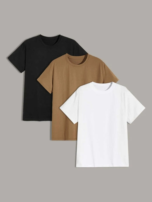 Mens 3 Plain Round Neck T-Shirt Bundle M3PTBU2