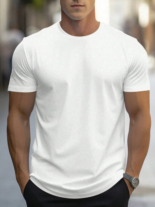 Mens Cotton Half Sleeve Round Neck T-Shirt TTHSRNTS - White