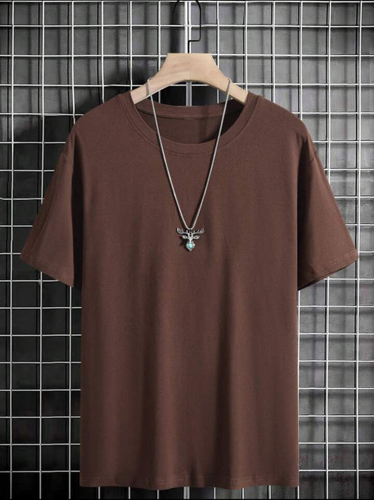 Mens Cotton Half Sleeve Round Neck T-Shirt TTHSRNTS - Brown