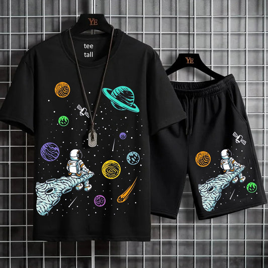 Mens Summer Shorts + T-Shirt Set - TTMSS148 - Black Black