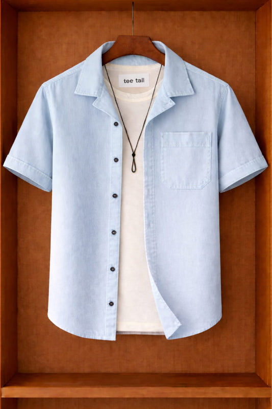 Mens Button Up Half Sleeve Shirt TTMBUS427 - Light Blue