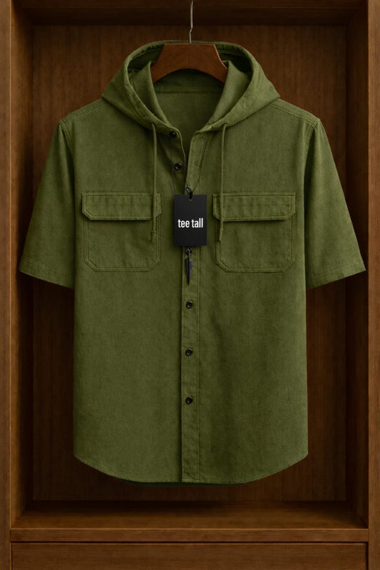 Mens Button Up Cotton Half Sleeve Shirt TTMBUS422- GREEN
