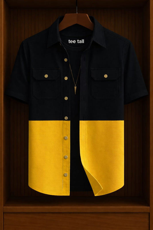 Mens Button Up Cotton Half Sleeve Shirt TTMBUS425 - Black Yellow