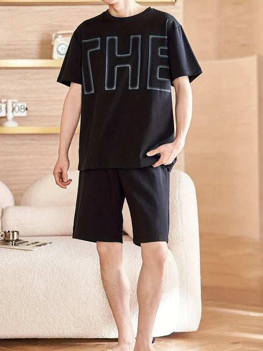 Mens Summer Shorts + T-Shirt Set - TTMSS154 - Black Black