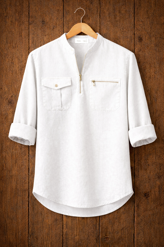 Mens Short Cotton Full Sleeve Kurta TTMSK77 - White