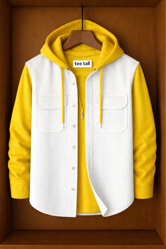 Mens Button Up Cotton Hooded Full Sleeve Shirt TTMBUS158 - White