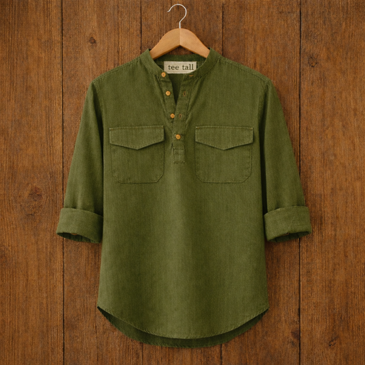 Mens Short Cotton Full Sleeve Kurta TTMSK69 - Green
