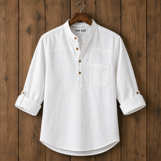Mens Short Cotton Full Sleeve Kurta TTMSK124 - White