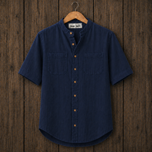 Mens Button Up Cotton Half Sleeve Shirt TTMBUS292 - Navy Blue