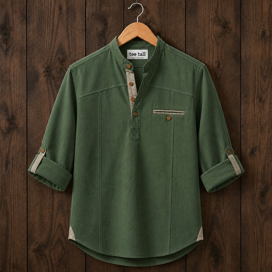 Mens Short Cotton Full Sleeve Kurta TTMSK141 - Green