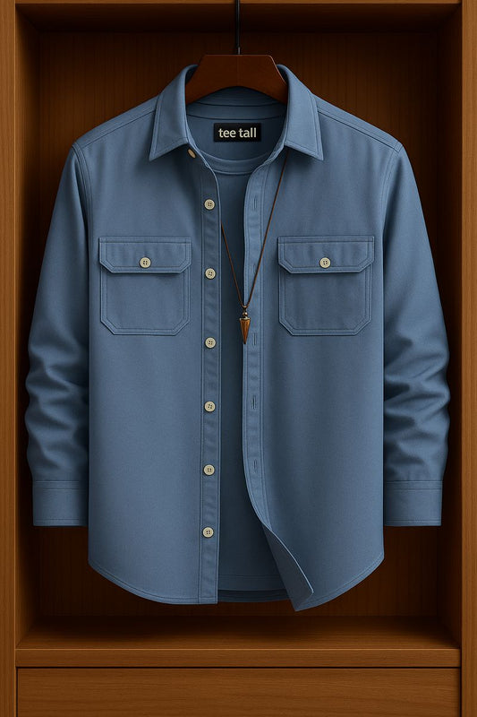 Mens Button Up Cotton Full Sleeve Shirt TTMBUS125 - Blue