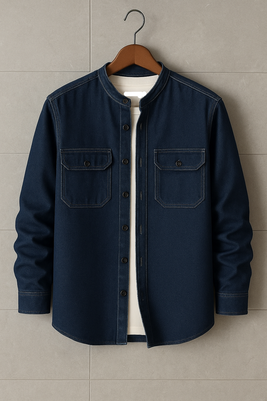 Mens Button Up Denim Chambray Cotton Full Sleeve Shirt TTMBUS88 - Blue