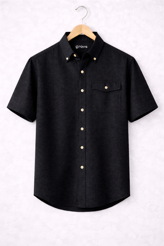 Mens Cotton Button Detail Shirt GRVCS257 - Black