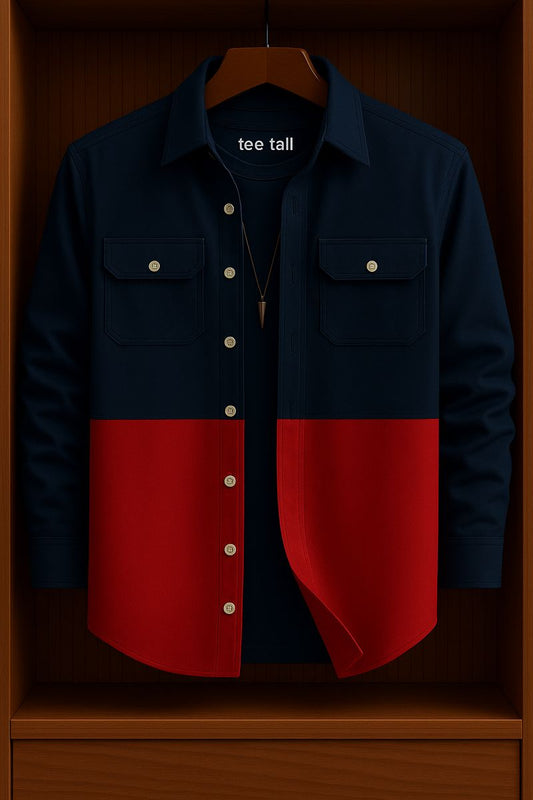 Mens Button Up Cotton Full Sleeve Shirt TTMBUS129 - Navy Blue Red