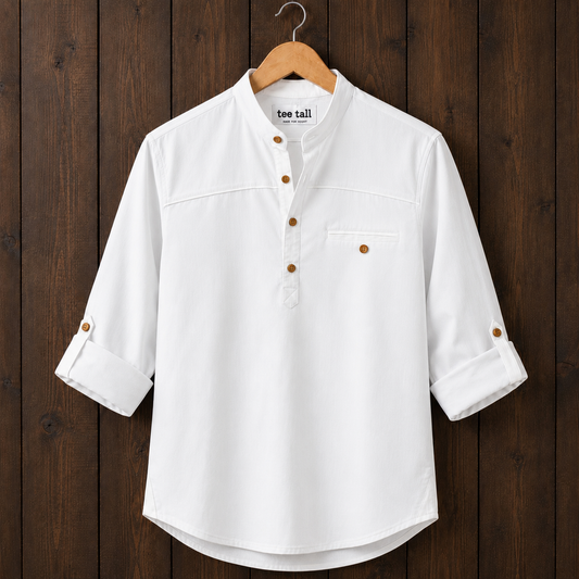 Mens Short Cotton Full Sleeve Kurta TTMSK155 - White