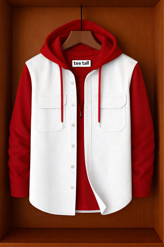 Mens Button Up Cotton Hooded Full Sleeve Shirt TTMBUS157 - White