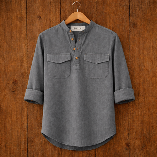Mens Short Cotton Full Sleeve Kurta TTMSK73 - Grey