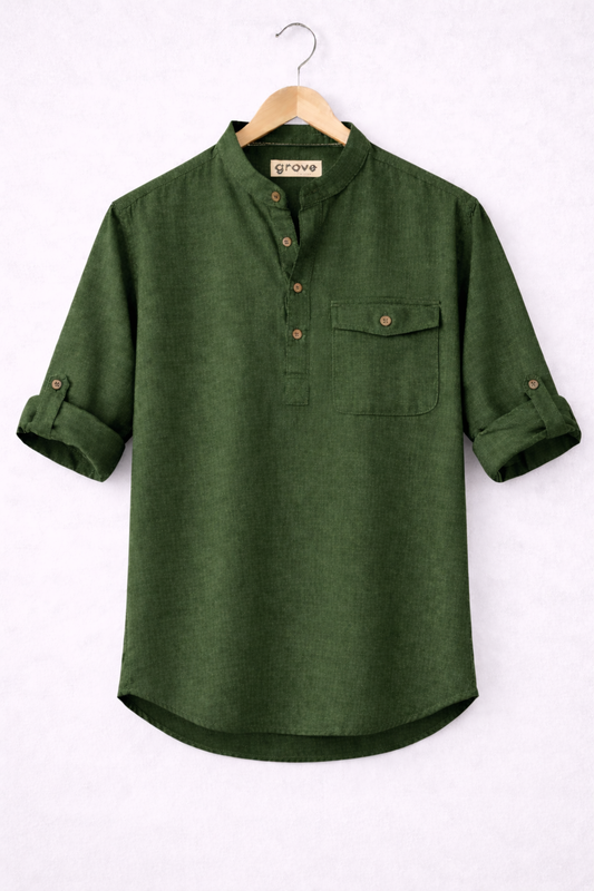 Mens Cotton Detail Shirt GRVCS236 - Green