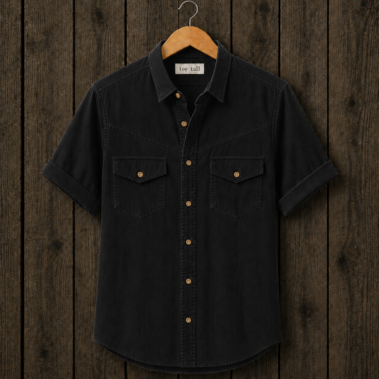 Mens Button Up Cotton Half Sleeve Shirt TTMBUS473 - Black