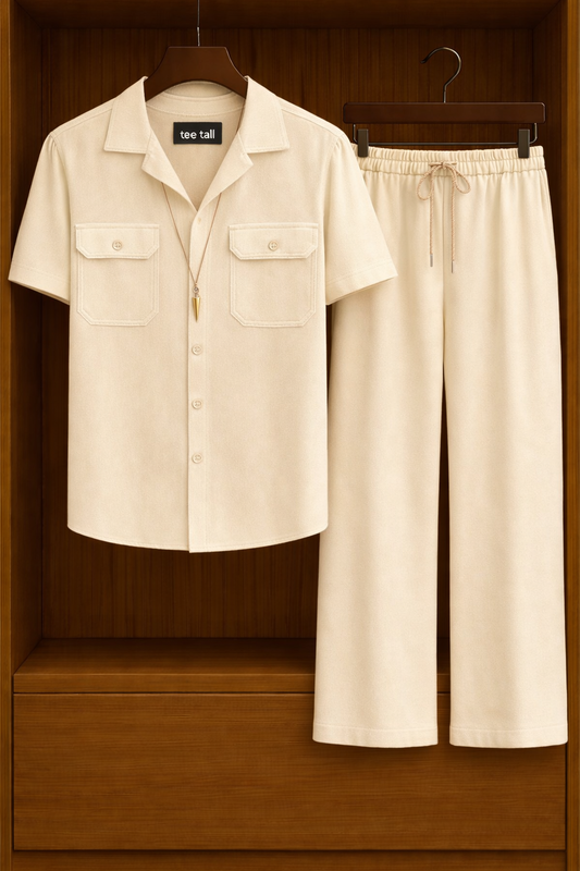 Mens Button Up Viscose Shirt and Pants Set TTMSPTS44 - Cream