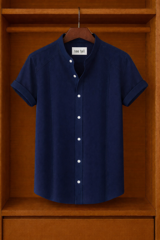 Mens Button Up Cotton Half Sleeve Shirt TTMBUS255 - Navy Blue