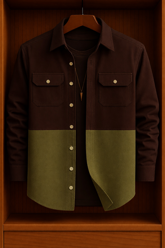 Mens Button Up Cotton Full Sleeve Shirt TTMBUS154 - Brown Green