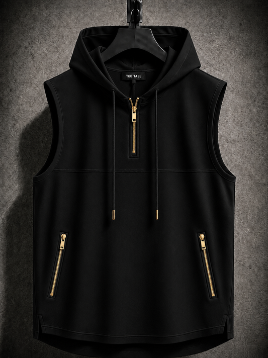 Mens Cotton Hooded Sleeveless T-Shirt CHST37 - Black