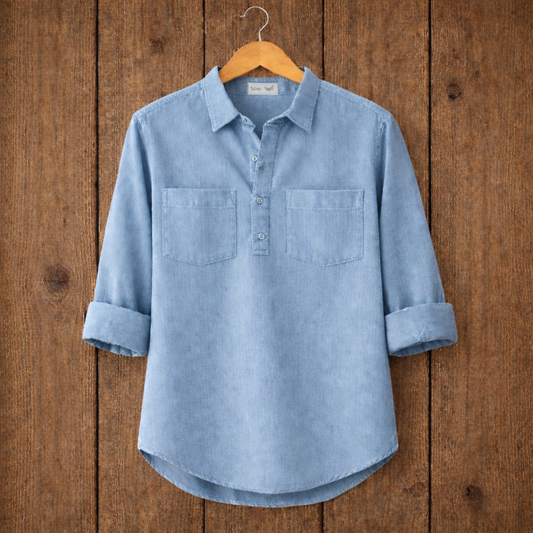 Mens Short Cotton Full Sleeve Kurta TTMSK108 - Light Blue