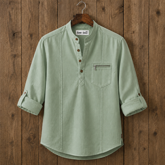 Mens Short Cotton Full Sleeve Kurta TTMSK116 - Green