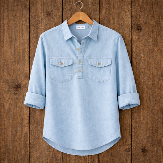 Mens Short Cotton Full Sleeve Kurta TTMSK100 - Light Blue