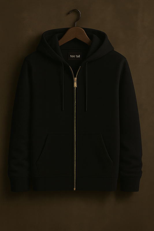 Tee Tall Mens Plain Zip Hooded Jacket TTGOZA - Black