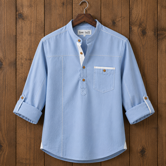 Mens Short Cotton Full Sleeve Kurta TTMSK153 - Light Blue