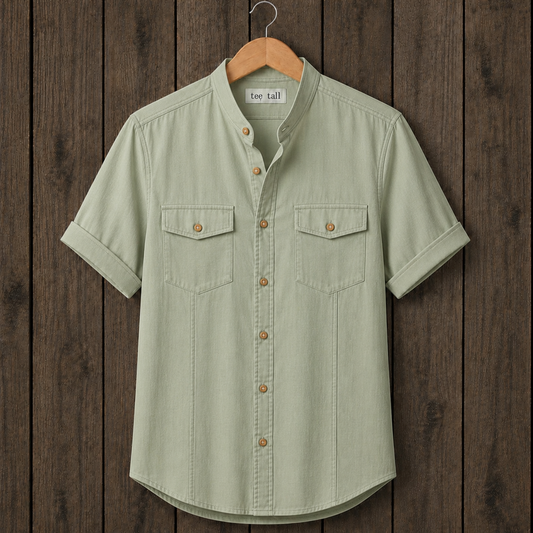 Mens Button Up Cotton Half Sleeve Shirt TTMBUS408 - Green