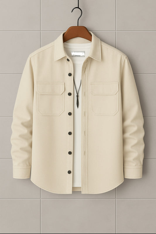 Mens Button Up Cotton Full Sleeve Shirt TTMBUS105 - Cream