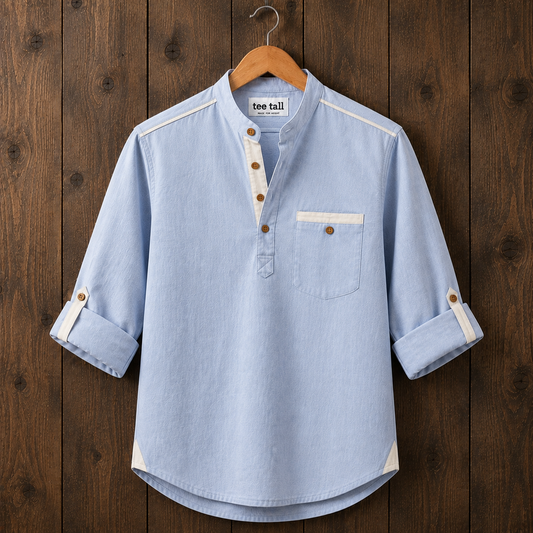Mens Short Cotton Full Sleeve Kurta TTMSK166 - Light Blue