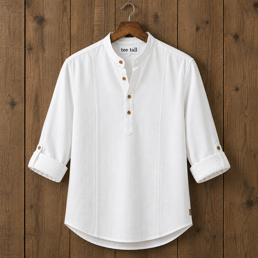 Mens Short Cotton Full Sleeve Kurta TTMSK114 - White