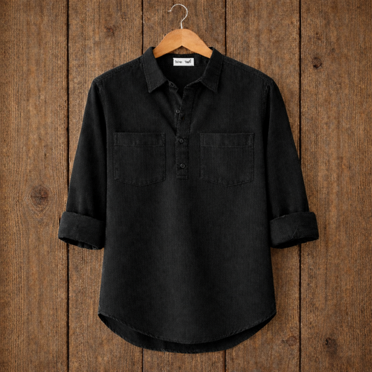 Mens Short Cotton Full Sleeve Kurta TTMSK106 - Black