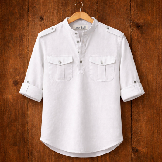 Mens Short Cotton Full Sleeve Kurta TTMSK80 - White