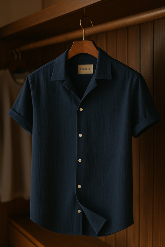 Mens Button Up Half Sleeve Shirt TTMBUS3 - Navy Blue