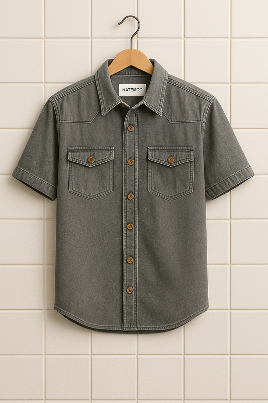 Mens Cotton Pocket Detail Denim Chambray Shirt HATMS30 - Grey
