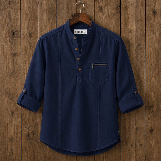 Mens Short Cotton Full Sleeve Kurta TTMSK132 - Navy Blue